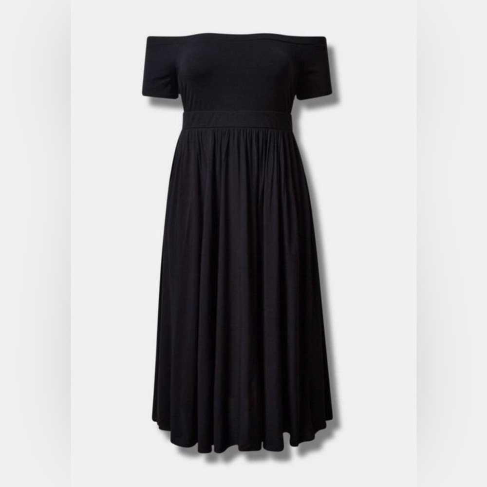 Tea Length Midi Foxy Challis Off Shoulder Torrid Plus Size Dress with Pockets